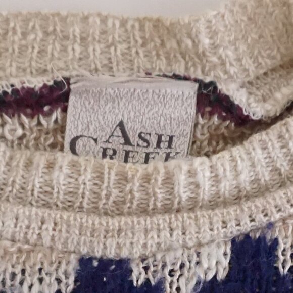 Vtg '80S Ash Creek Taupe Purple Cosby Biggie Eclectic Crewneck Knit Sweater XL - Picture 5 of 10
